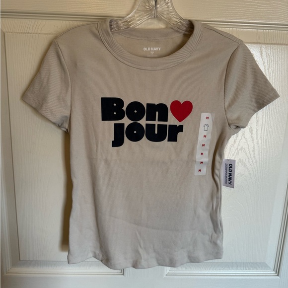 Old Navy Tops - Old Navy Juniors Baby Tee with Bonjour Print